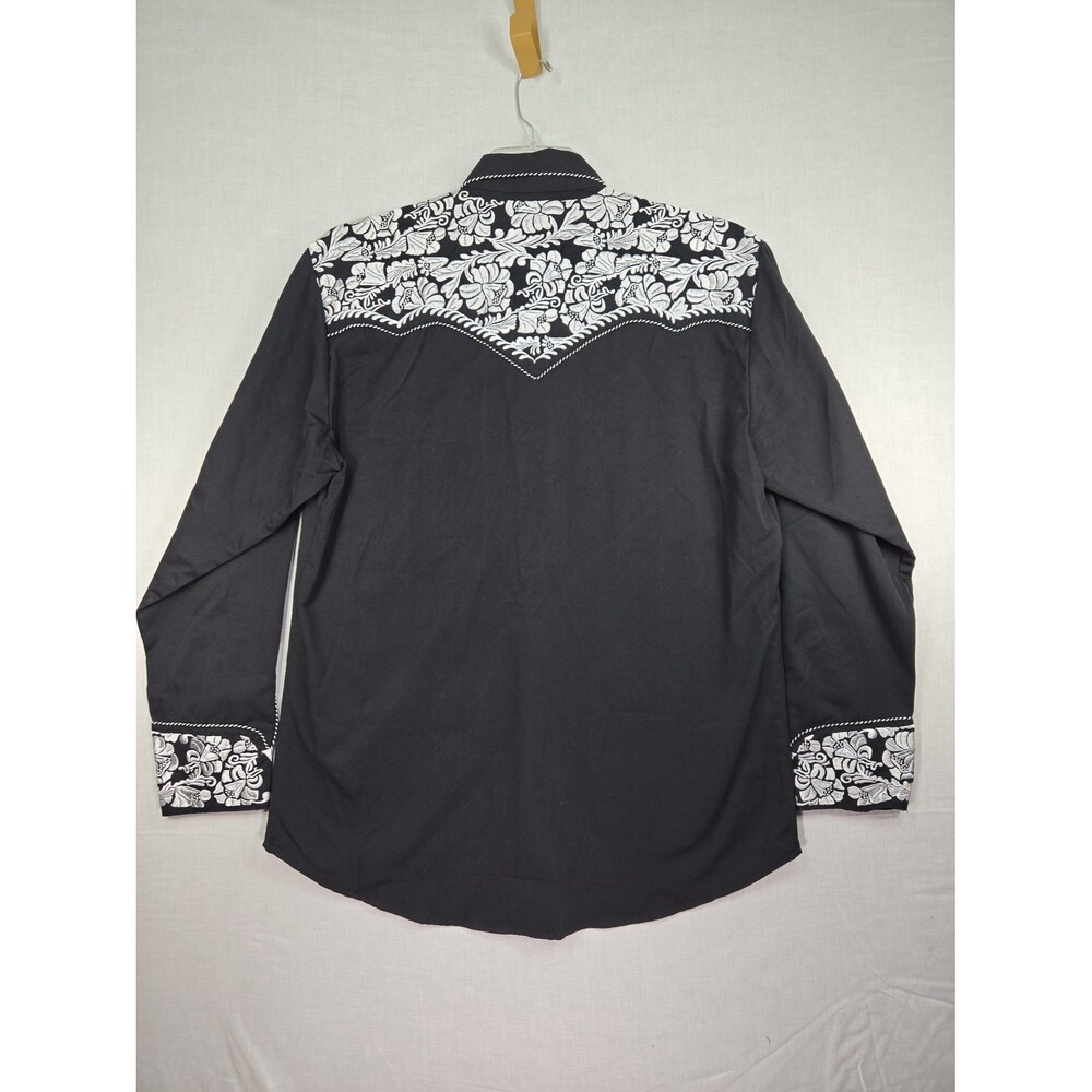 Scully Gunfighter Black White Embroidered Men's Medium Pearl Snap Western Shirt - Picture 7 of 10